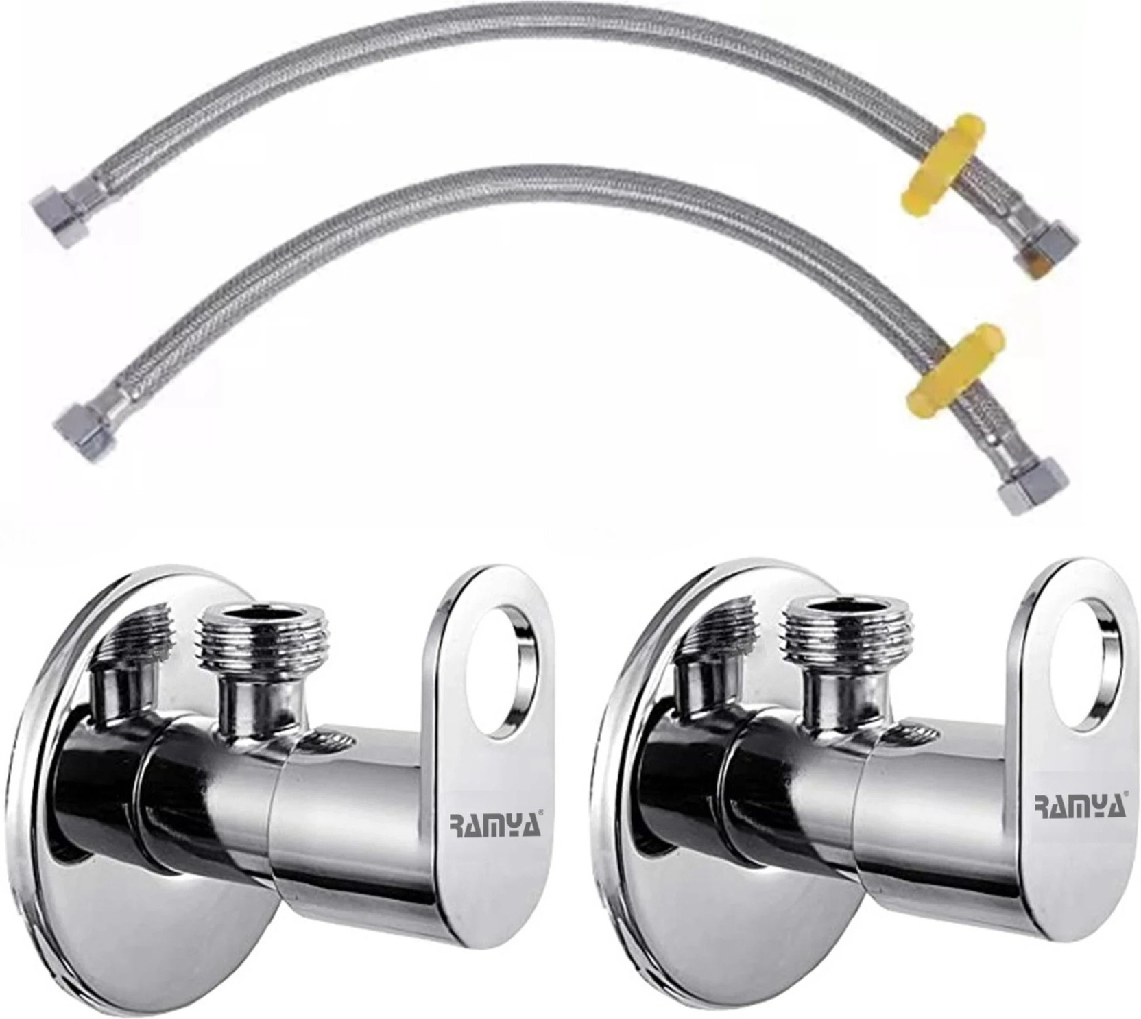 Ramya Premium Quality Max Angle Cock With 24inch Connection Pipe ( Pack OF 2) For bathroom, geyser connection and wash basin connection Angle Cock Faucet