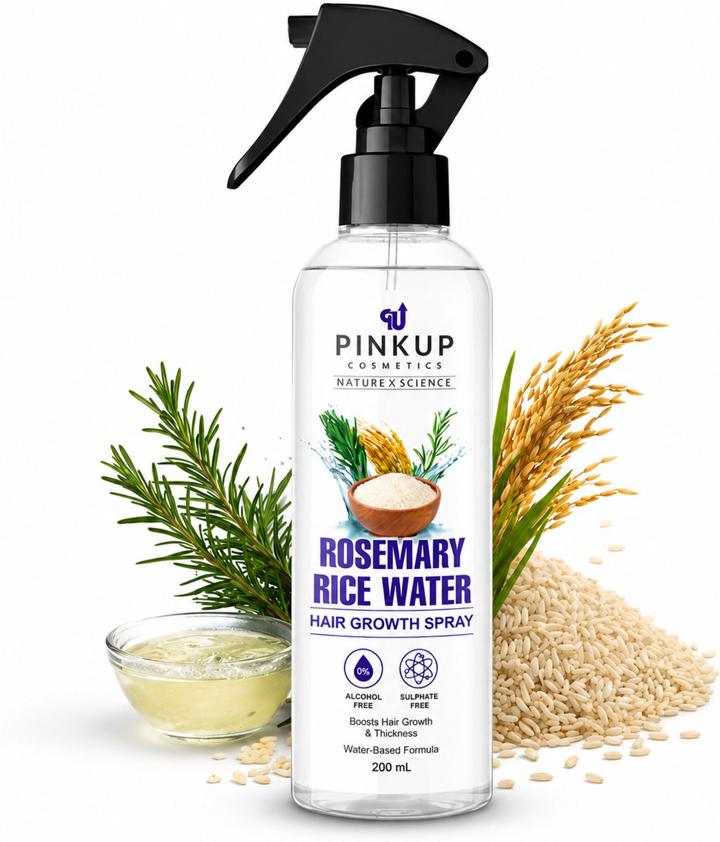 pinkup Rosemary Water Spray for Hair Growth, Thickness & Hairfall Control, 100% Natural Hair Spray