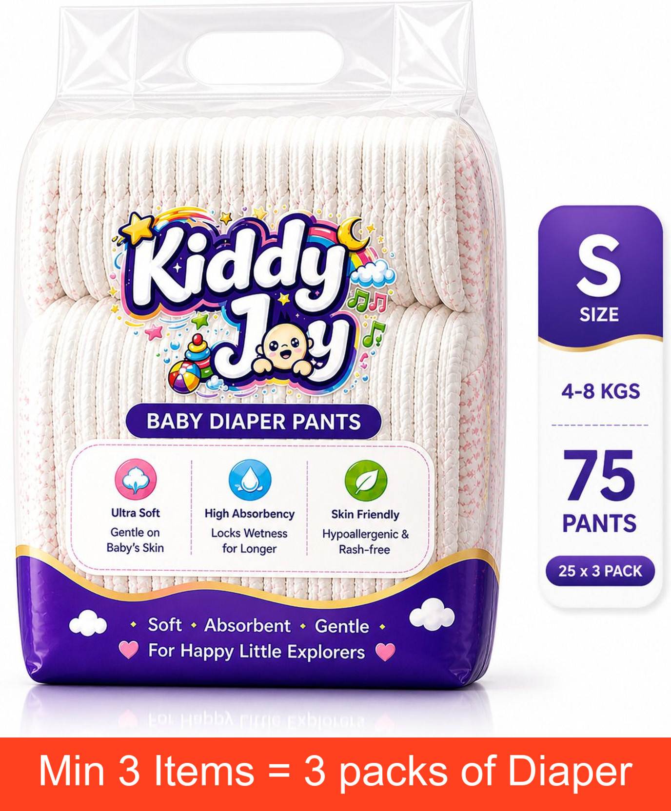 Kiddy Joy Baby Diaper Pants S Size 25 pcs | Super Soft & Long Lasting | - S