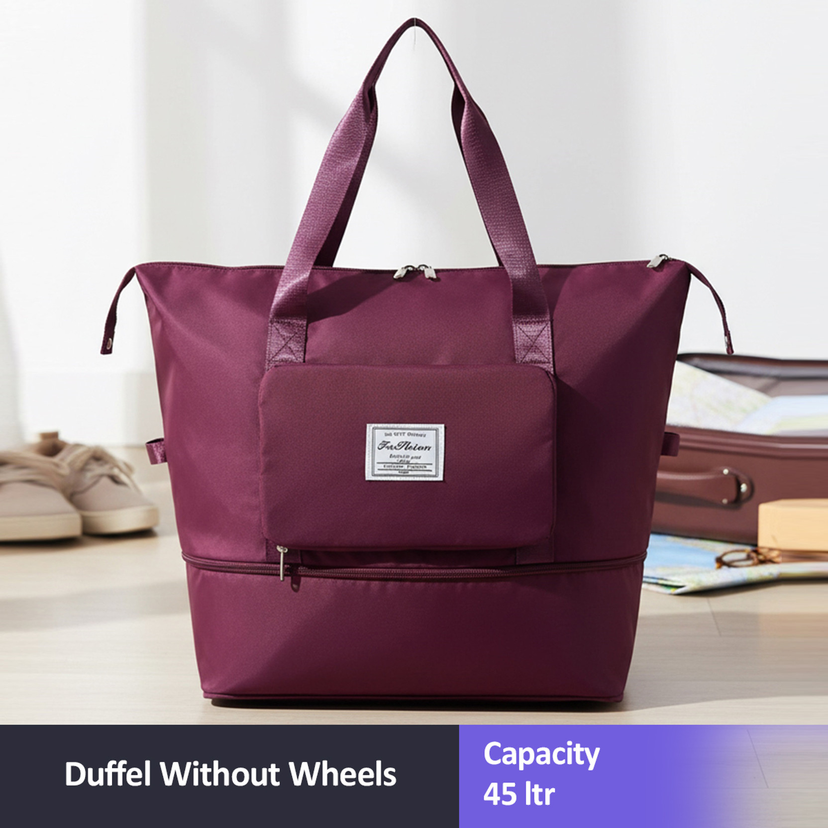 ANNORA INTERNATIONAL Maroon Large Capacity Duffle Bag, Expandable Folding Travel Bag for Women Duffel Without Wheels