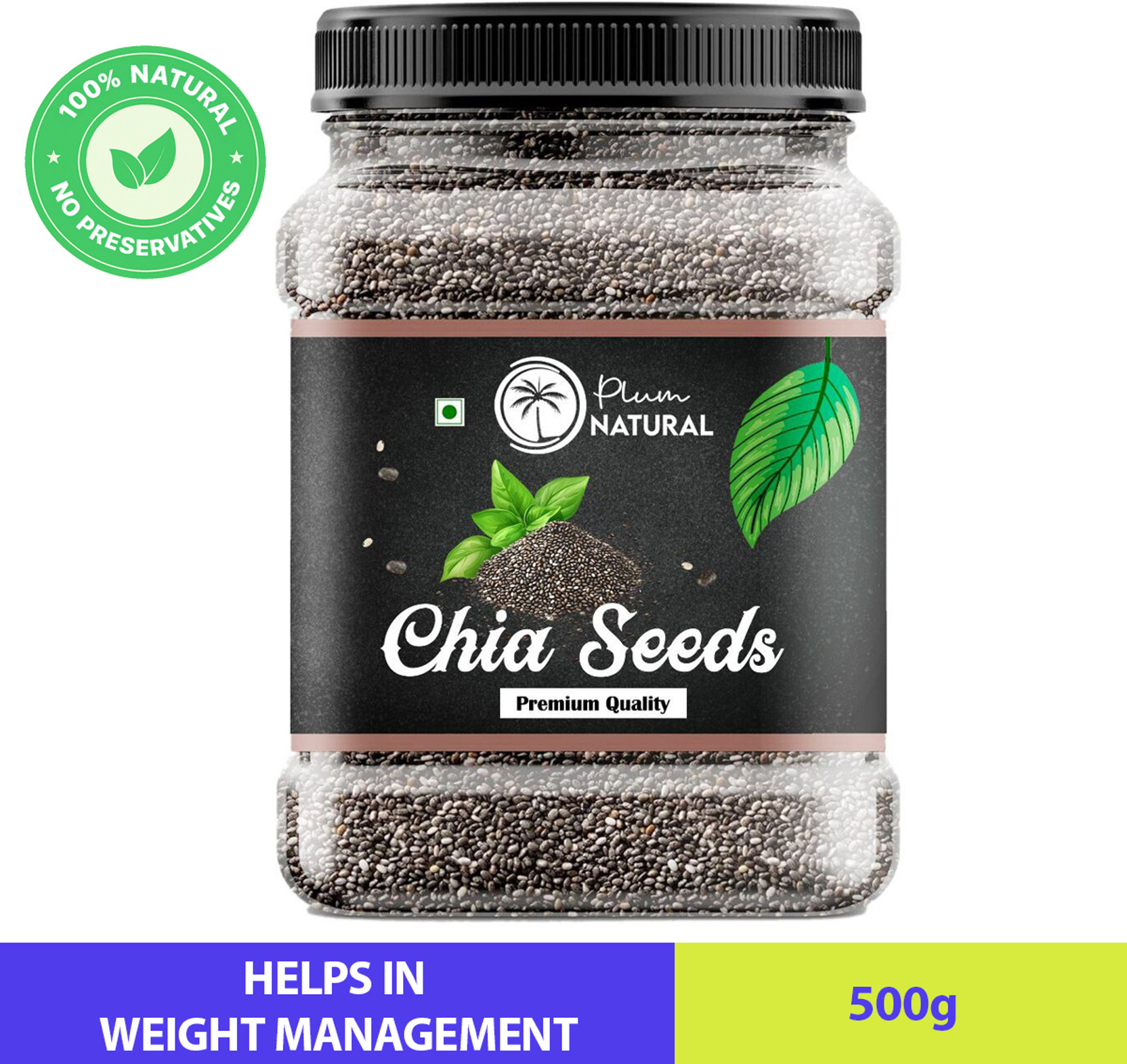 plum natural Edible Chia Seeds for Weight Loss Rich in Omega 3, Fiber, Calcium, Protein, Zinc