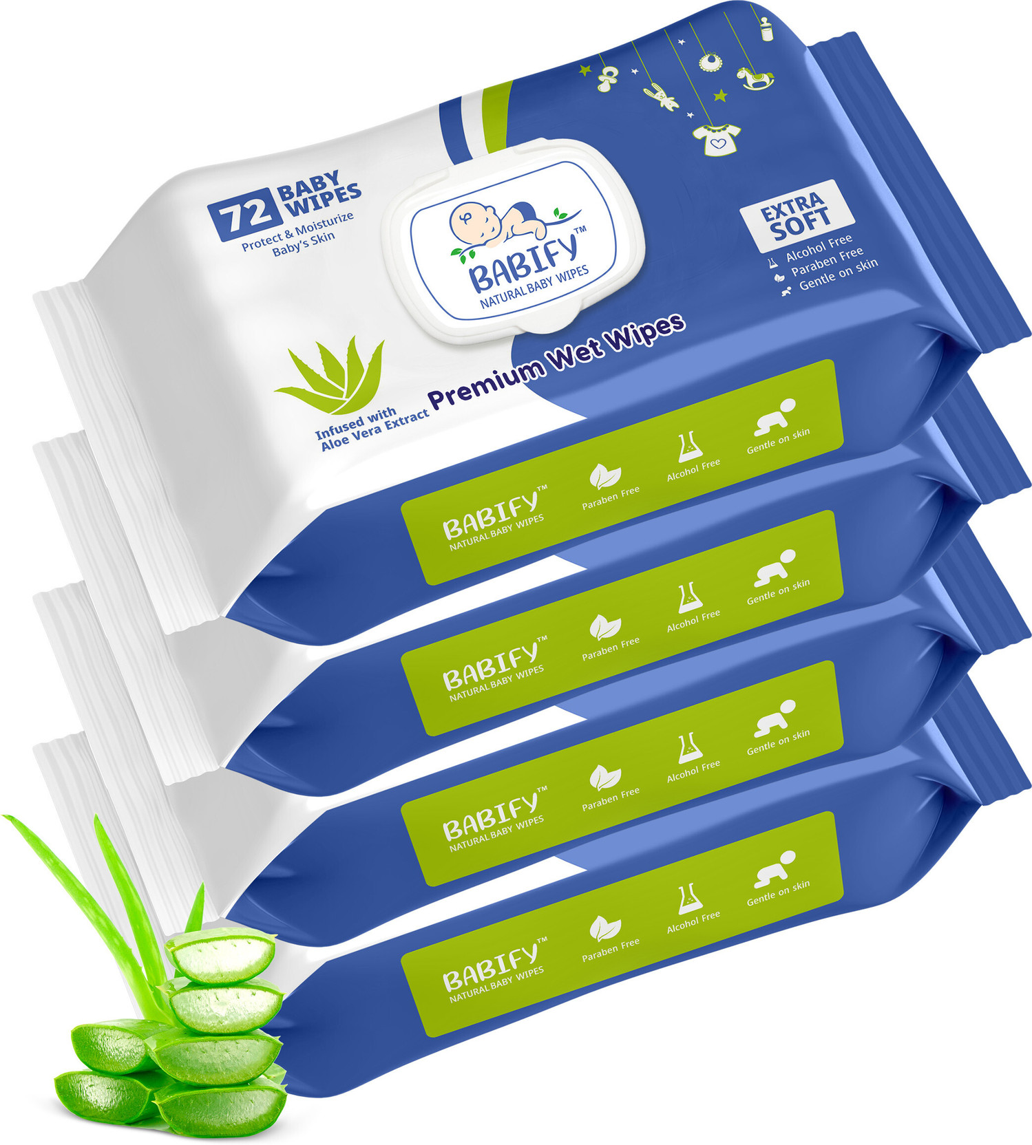 BABIFY Extra Soft Premium Baby Wipes With Aloe Vera | Rush & Paraben-Free (Pack of 4)