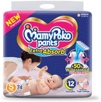 MamyPoko Pants Extra Absorb Baby Diaper, Small Size 4-8Kg Baby Pant Diapers - S (74 Pieces)