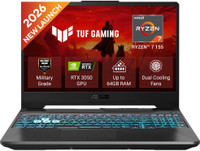 ASUS TUF Gaming A15 (2026) AMD Ryzen 7 155 - (16 GB/512 GB SSD/Windows 11 Home/4 GB Graphics/NVIDIA GeForce RTX 3050/144 Hz) FA506NCG-HN443W Gaming Laptop (15.6 inch, Graphite Black, 2.3 kg)