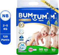 BUMTUM Baby Diaper Pants, Double Layer Leakage Protection Infused with Aloe Vera Pant Diapers - New Born (120 Pieces)