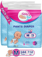 KiddySoft Baby Diaper Pant Style| 5 Layer All Night Leakage Protection & Quick Absorbency Pant Diapers - M (144 Pieces)