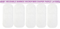 TINNY TOTS Premium Quality 5 Layers Cotton Microfiber Bamboo White Insert Liner Reusable Washable Cotton Diaper Nappy Inserts for Baby Cloth Diapers, 5 Layer White Inserts Liners Natures Cloth Diaper Liner For Toddlers/Infant