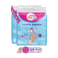 KiddySoft Baby Diaper Pant Style| 5 Layer All Night Leakage Protection & Quick Absorbency Pant Diapers - L (124 Pieces)