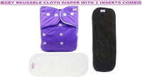 TINNY TOTS High Quality Trendy Fashionable Pack of 1 Baby Washable Adjustable All In One Button Style Baby Reusable Cotton Cloth Diaper Nappy With 1 White Microfiber Bamboo Insert Liner(5 Layers) And 1 Bamboo Charcoal Insert(