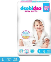 Doobidoo Premium baby diaper pants Cushiony Cotton. 12 hrs absorption. Rash free Pant Diapers - L (48 Pieces)