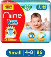 niine Cottony Soft Baby Diaper Pants with Change Indicator for Overnight Protection Pant Diapers - S (86 Pieces)