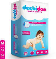 Doobidoo Newly Improved Classic Soft Diaper Anti-Leak Highly Absorbent Baby Pant 7-12Kg Pant Diapers - M (34 Pieces)