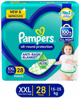 Pampers All Round Protection Diaper Pants, Anti Rash Blanket, Lotion with Aloe Pant Diapers - XXL (28 Pieces)