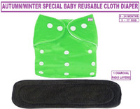 TINNY TOTS Pack of 1 Pocket Button Style Baby Reusable Cloth Diaper Nappy Autumn Winter Special Quick-Dry Adjustable With 1 Bamboo Charcoal Inserts Pad(5 Layers) Washable Wet-Free For New Borns/Toddlers/Infants/New Borns(0-24