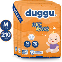 Duggu Soft Baby Diaper Pants | 7-12 kg | Up to 10 Hours Absorption | Pack of 3 Pant Diapers - M (222 Pieces)