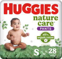 Huggies Nature Care Premium Baby Diaper Pants Made with 100% Organic Cotton , (4-8 Kg) - S