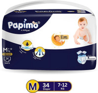 Papimo pants Baby Diaper | 10hrs Protection & Extra Absorption | Ultra-Soft | 7-12 kgs | PK-1 Pant Diapers - M (34 Pieces)