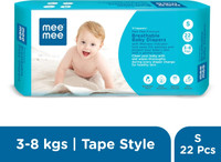 MeeMee Baby Diaper Tape, Wetness Indicator, Leakage Protection, High Absorb Technology Tape Diapers - S (22 Pieces)
