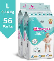 Champs Soft & Dry Pant Style Baby Diapers | Long-lasting Leakage Protection | Pack of 2 Pant Diapers - L (56 Pieces)