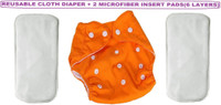 TINNY TOTS Premium Quality Pack of 1 Baby Washable Reusable Adjustable Button Cloth Diaper Nappy With 2 White Microfiber Charcoal Insert Liner Pad (6 Layers) Wet-free Durable For Babies/Toddlers/Infants(ORANGE;3-10 KGS) - New