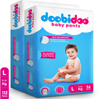 Doobidoo Newly Improved Classic Soft Diaper Anti-Leak Highly Absorbent Baby Pant 9-14 Kg Pant Diapers - L (112 Pieces)