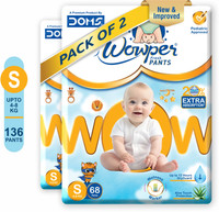 Wowper Baby Premium Diapers | up to 12 hrs Absorption | 4-8 Kg | Soft & Comfortable Pant Diapers - S (136 Pieces)