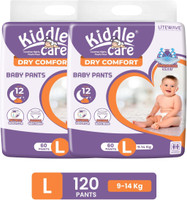 Kiddle Care Dry Comfort Baby Diaper Pants, Upto 12Hrs Absorption, Wetness Indicator, 9-14 Kg Pant Diapers - L (120 Pieces)