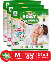 BUMMY PANTS Cotton Soft Baby Diaper Pants with 12 Hours Dryness & Dual Layer Protection Pant Diapers - M (102 Pieces)