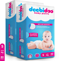 Doobidoo Newly Improved Classic Soft Diaper Anti-Leak Highly Absorbent Baby Pant 4-8Kg Pant Diapers - S (80 Pieces)