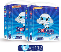 Babum Baby Premium Diapers |up to 12 hrs Absorption | 14-17 Kg | Soft & Comfortable Pant Diapers - XL (112 Pieces)