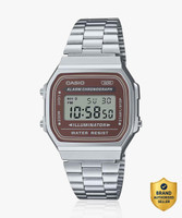 CASIO A168WA-5AYDF Vintage Brown Dial Silver Stainless Steel Band Digital Watch  - For Men & Women