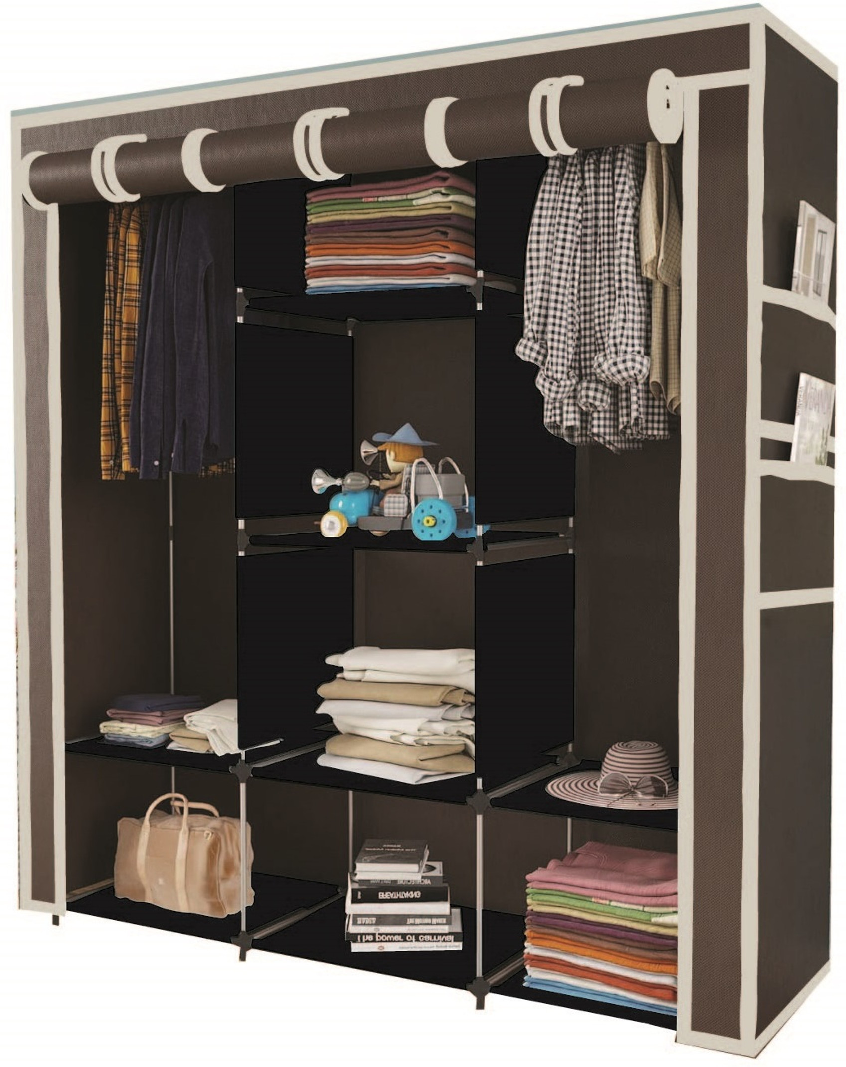 MS MODSTYLE 6+2 Shelves Portable 88130 PP Collapsible Wardrobe (Finish Color - Brown, DIY(Do-It-Yourself))