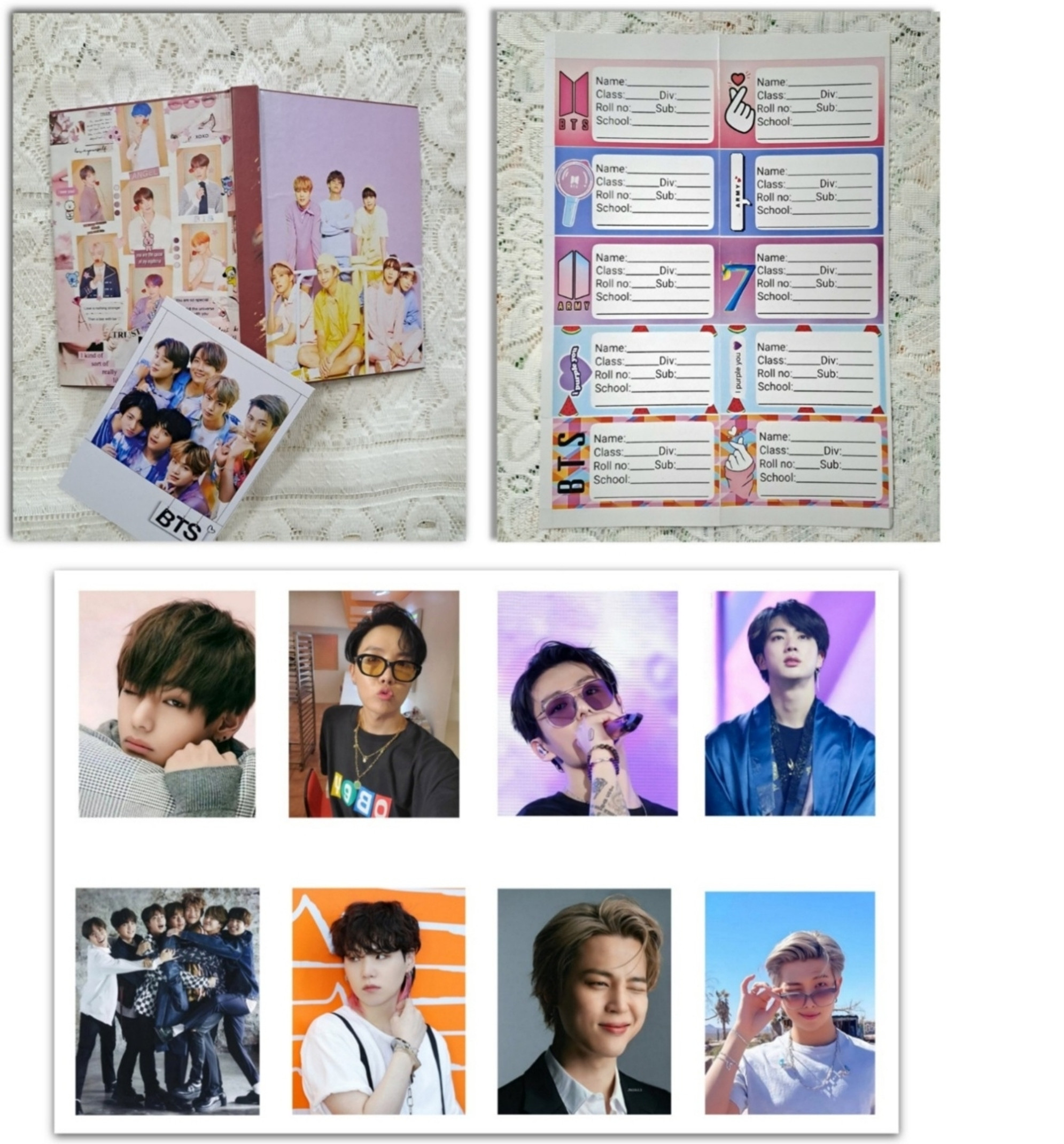 shanart BTS Merch Set Of Diary, 8 Photocards, 10 Notebook Stickers B6 Notebook Ruled and unruled 200 Pages (Multicolor, Pack of 3)