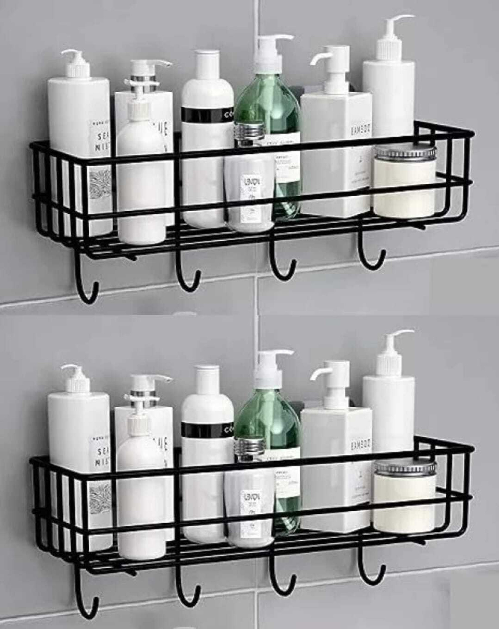Well Set Mounted Storage Organizer for bathroom/living Hall (Pack of 2) Iron, Stainless Steel Wall Shelf (Number of Shelves - 1, Black)