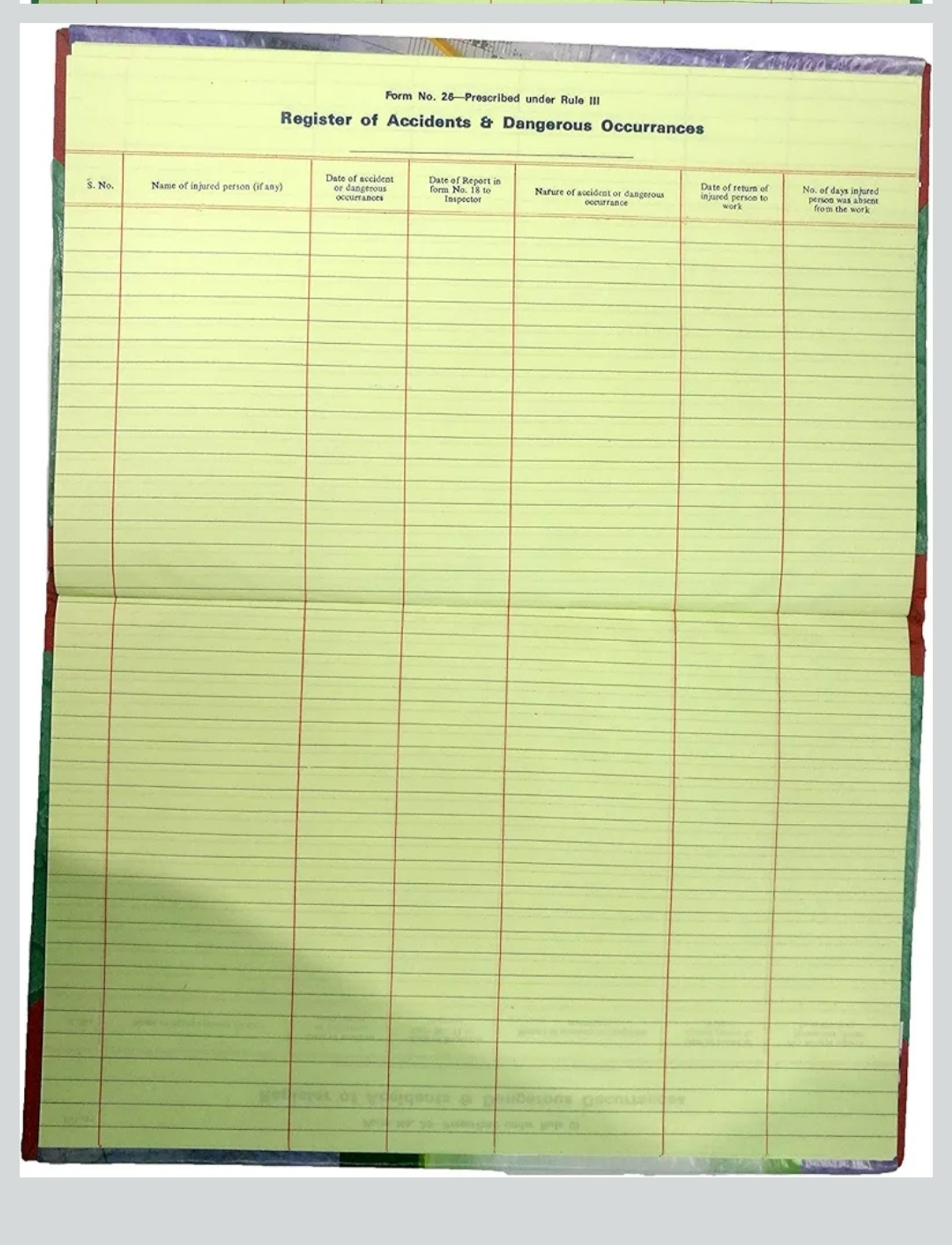 R K SALES Register For Accidents And Dangerous Occurences Register for Accidents And Dangerous Occurences, 50 Pages, Pack of 1 Unit 2-Part Record keeping (25 Sets)