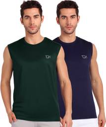 TQH Solid Men Round Neck Green, Navy Blue T-Shirt