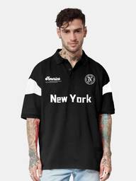Jump Cuts Printed Men Polo Neck Black, White T-Shirt