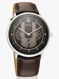 Titan 1882Sl01-Dm749-Titan Quartet Titan Quartet Multifunction Anthracite Dial Brown LeatherStrap Analog Watch  - For Men