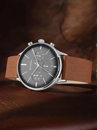 Titan NQ90134SL01 Titan Multifunction Anthracite Dial Brown LeatherStrap Analog Watch  - For Men