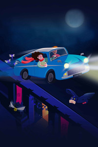 Harry Potter And Ron Weasley Flying Car Cartoonistic Style Poster ...