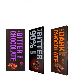 Amul Chocolates Combo Of 3 Bitter 75%, Bitter 90%, Dark Chocolate by ...