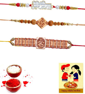 Rakhi For Brother Gift Set - 6 Traditional Red & Yellow Designer Rakhis With Greeting Card For Rakshabandhan - View #8