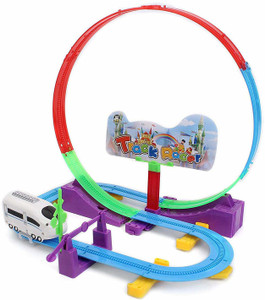Track Racer Train FLICK IN 32 Pcs Plastic Roller Coaster Battery Operated Track Racer ...