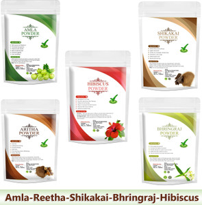Poudre Naturelle Amla Reetha Shikakai Bhringraj Hibiscus – Soin Cheveux, Inde, Pure