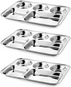 Buy MARU Small Stainless Steel Snacks Plates With Compartments Set Of 6, Durable Thali With 2-in-1 Compartment Section, Ideal For Breakfast, Snacks - View #6