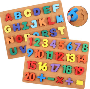 Authfort Toddler Wooden Numbers Puzzle Game& ABC Capital Letters and ...