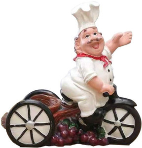 Fat Chef On Bicycle Wine Bottle Holder - Metal & Polyresin Kitchen Decor, Fun Display Stand