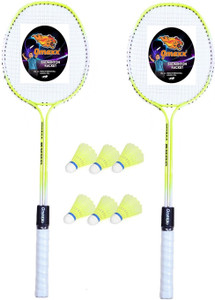 omexx Isometric shape flourosent racquet set with 6 piece plastic ...