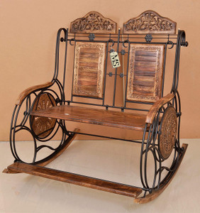 manzees Wooden & Iron 2 Seater Rocking Chair for Garden || || Office ...