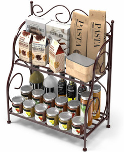 APEX ARTS Containers Kitchen Rack Wood Wrought Iron Spice Rack with 2 ...